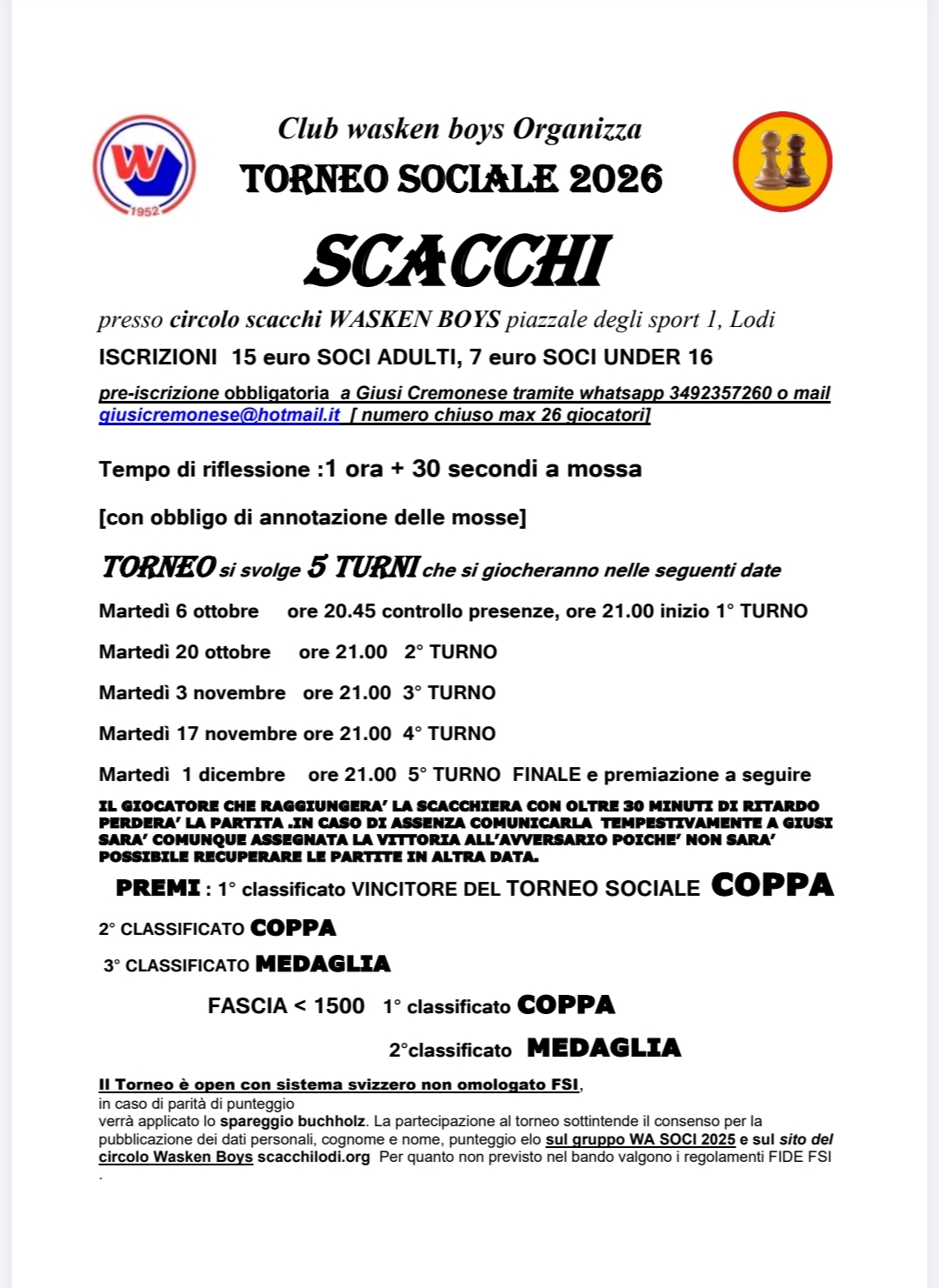 BANDO TORNEO SOCIALE 2026